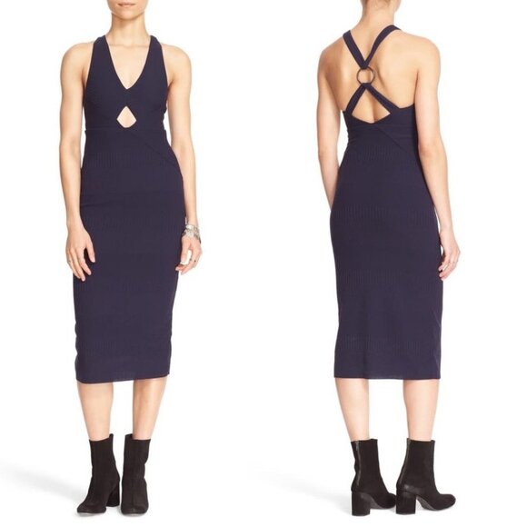 Free People Navy Blue All The Right Angles Midi Dress Size XS Revolve Cut Out - Picture 3 of 12
